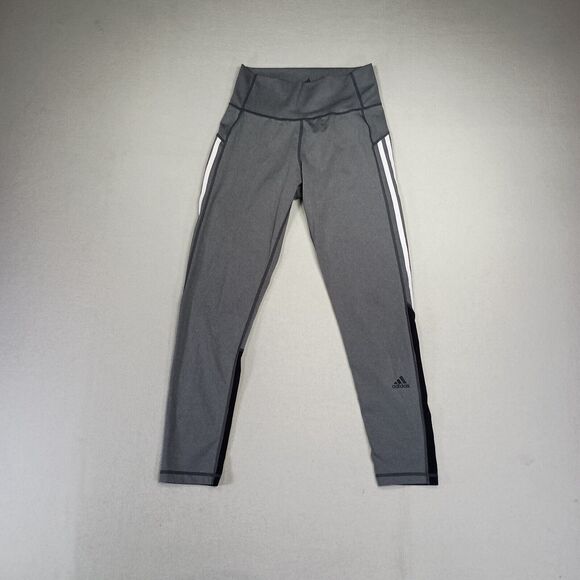 adidas Pants - Adidas Leggings Womens Size M Gray White Black Logo 3 Stripe Ankle 26 Inseam